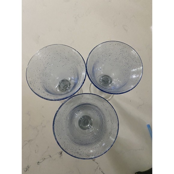 3 Artland Iris Light Blue Hand Blown Bubble Glass Bulbous Clear Stem Goblets - Picture 4 of 15